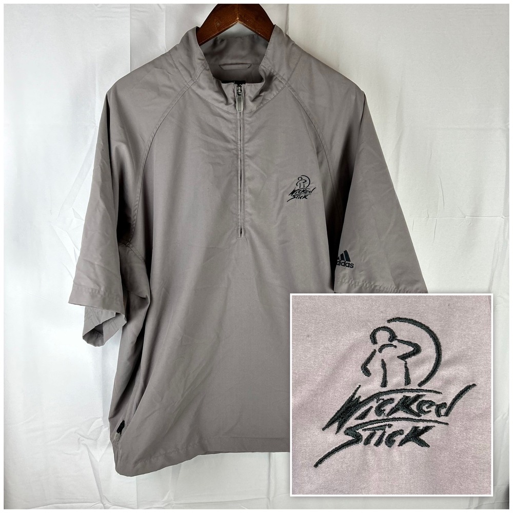 Adidas Windbreaker Mens Large Gray Short Sleeve 1/4 Zip Wicked Stick 423002